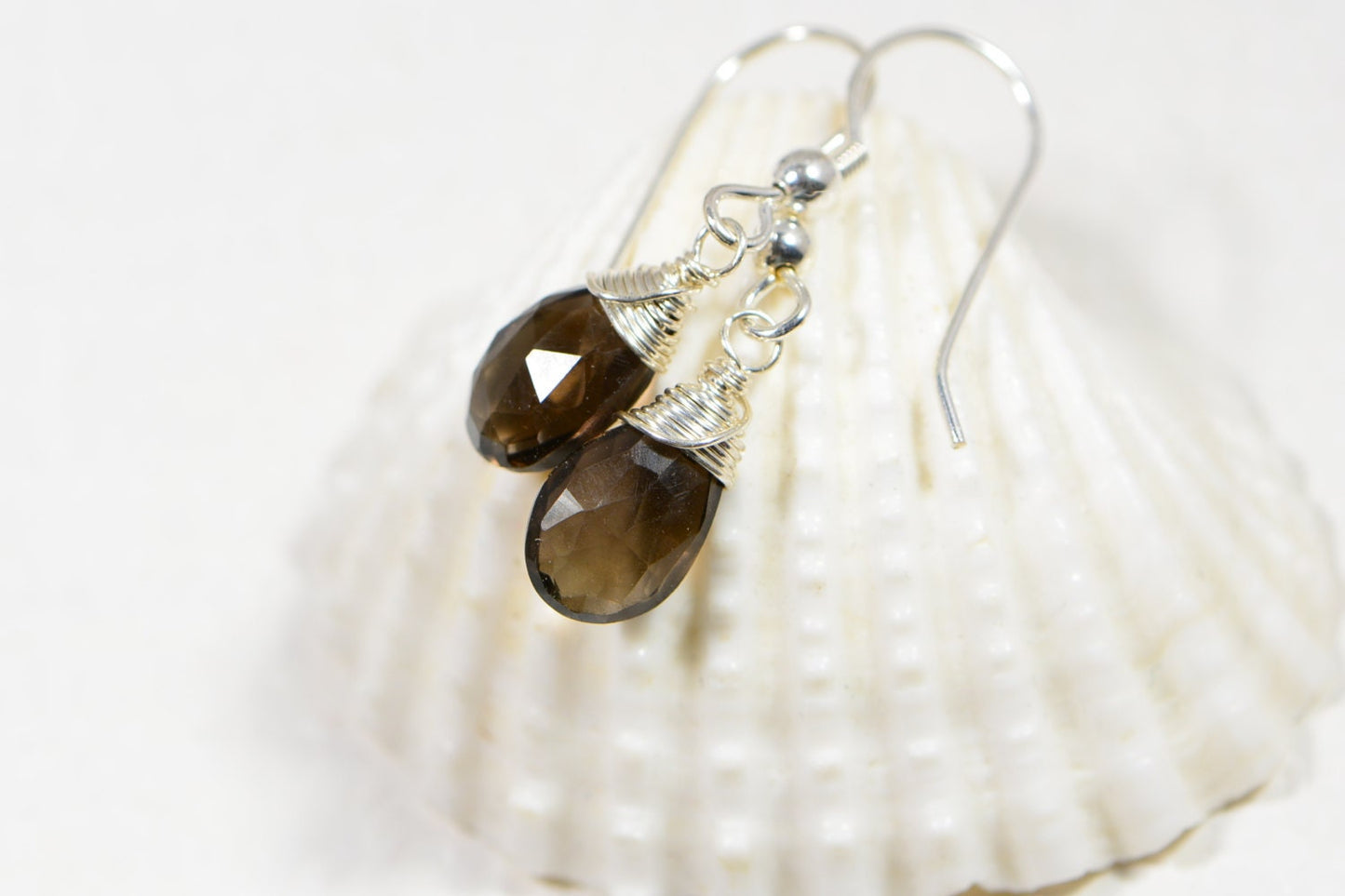 Smokey Quartz Drop Earrings: Wire Wrapped Sterling Silver, 1 Inch