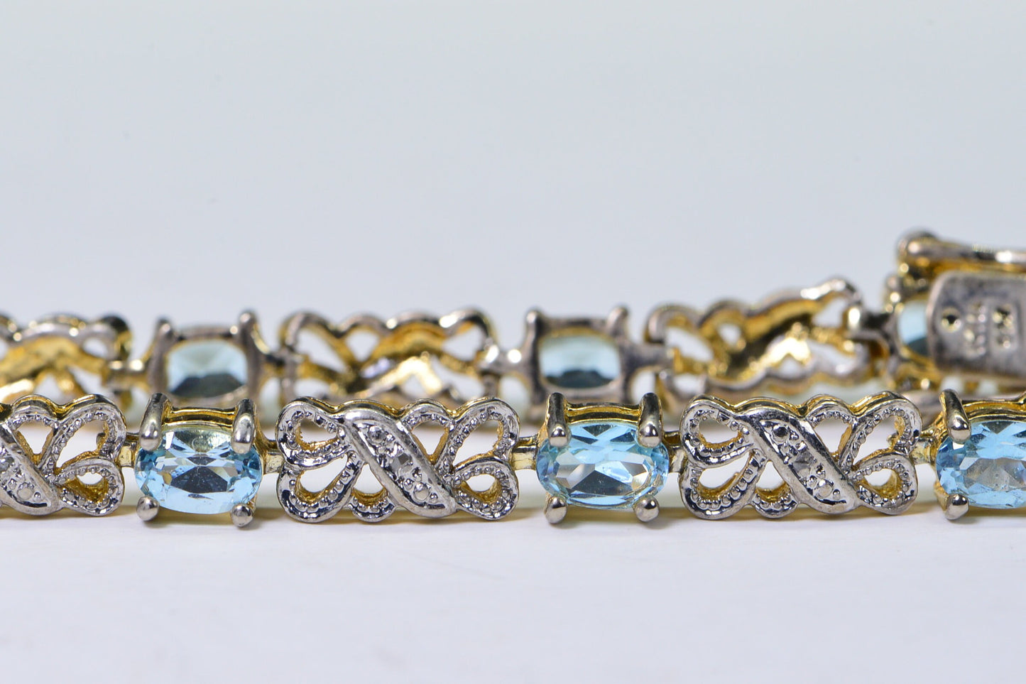 Blue Topaz Tennis Bracelet: 14K Gold Vermeil Sterling Silver, Diamond Accent