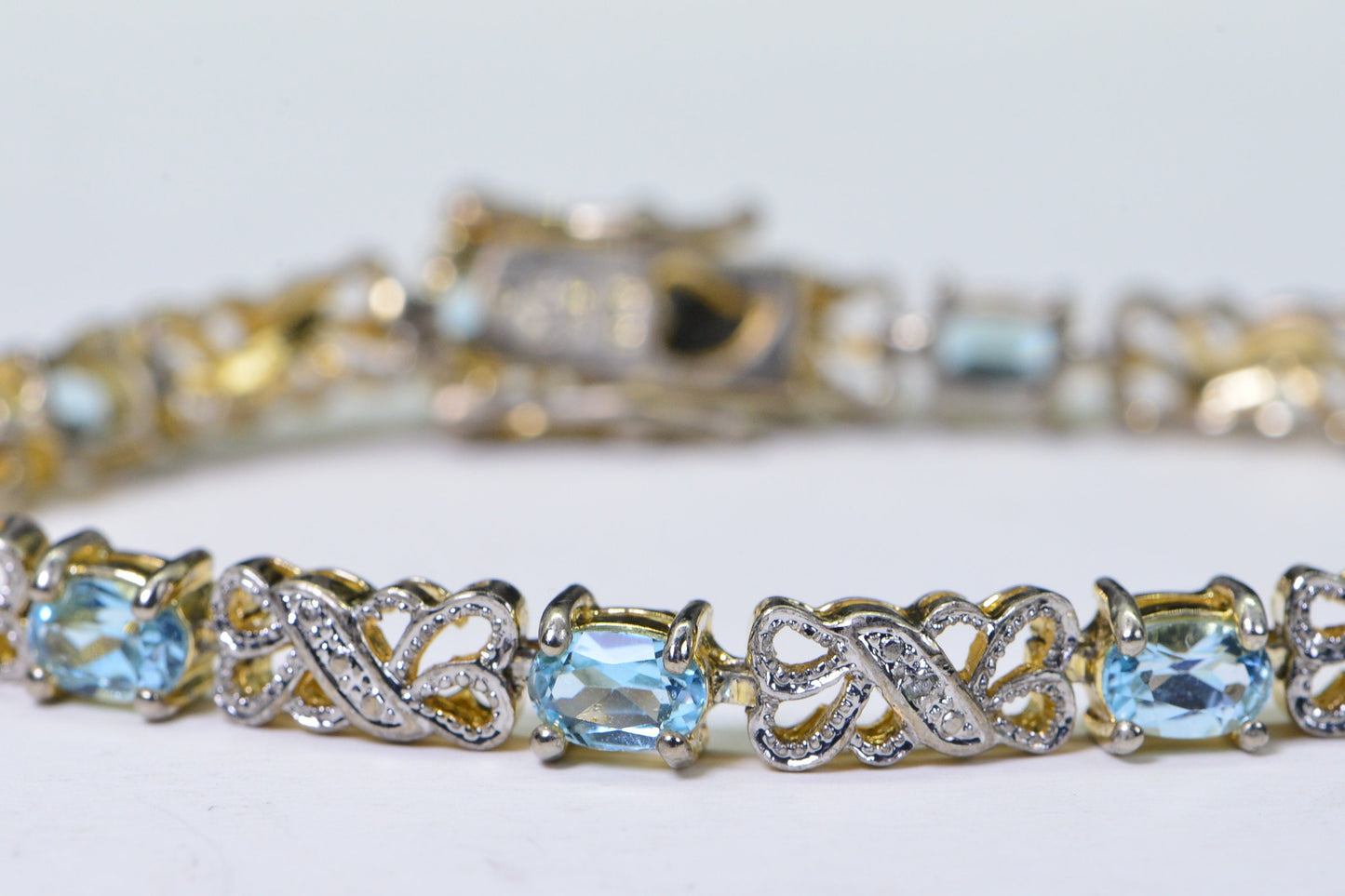 Blue Topaz Tennis Bracelet: 14K Gold Vermeil Sterling Silver, Diamond Accent