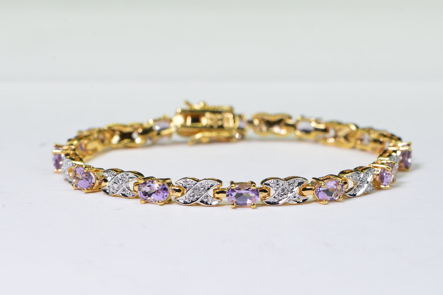 Kunzite Tennis Bracelet: 14K Gold Vermeil Sterling Silver, 8 ct Gemstone