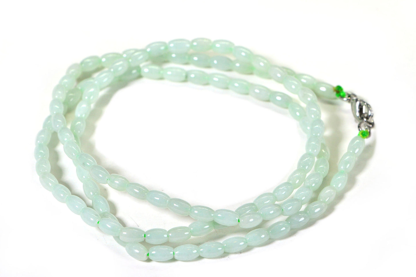 Ice Green Jadeite Necklace: Long Oval Burma Jade, 26 inch