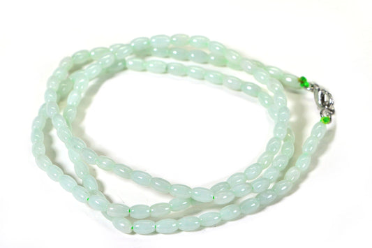Ice Green Jadeite Necklace: Long Oval Burma Jade, 26 inch