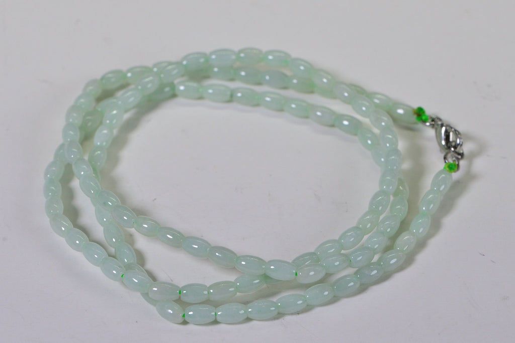 Ice Green Jadeite Necklace: Long Oval Burma Jade, 26 inch