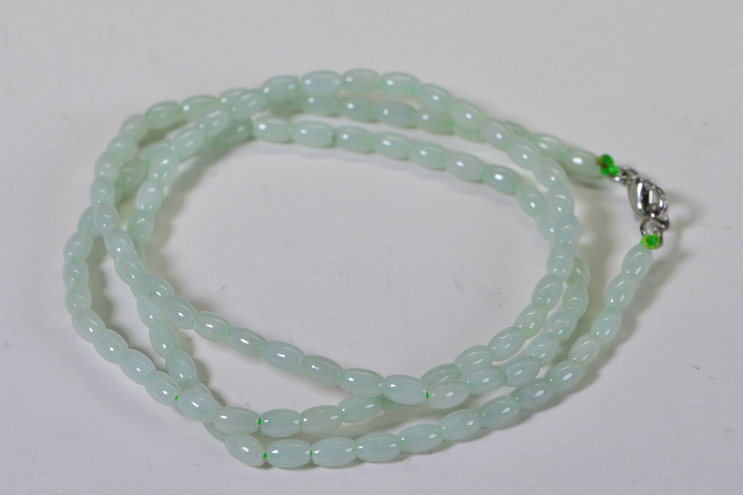 Ice Green Jadeite Necklace: Long Oval Burma Jade, 26 inch