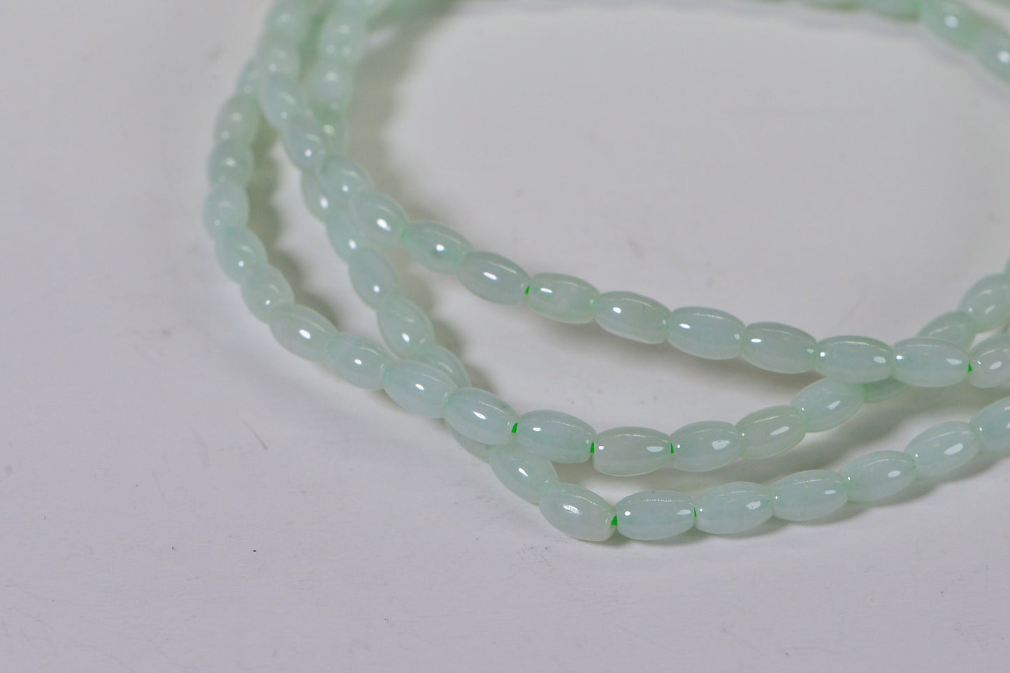 Ice Green Jadeite Necklace: Long Oval Burma Jade, 26 inch