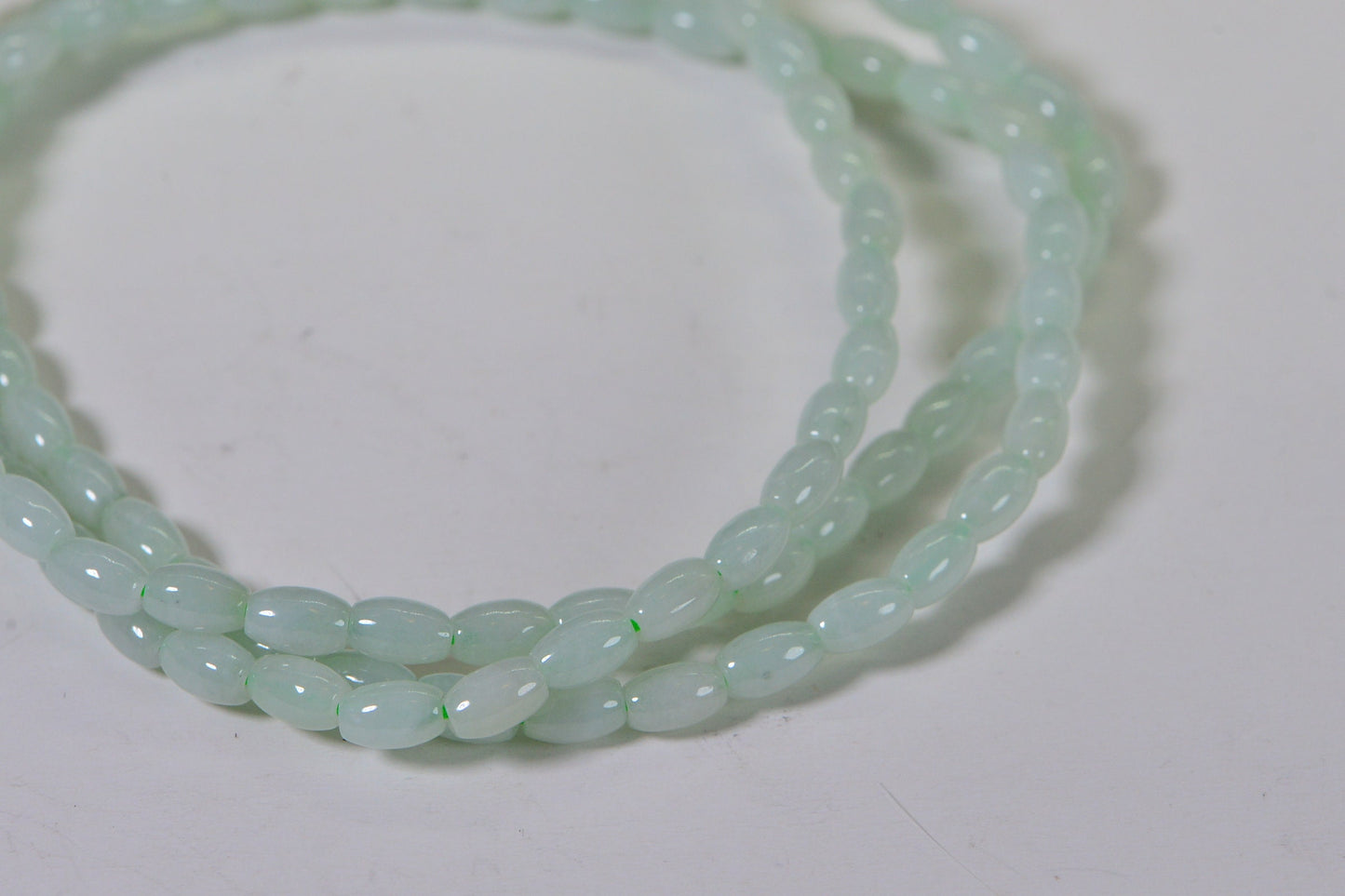 Ice Green Jadeite Necklace: Long Oval Burma Jade, 26 inch