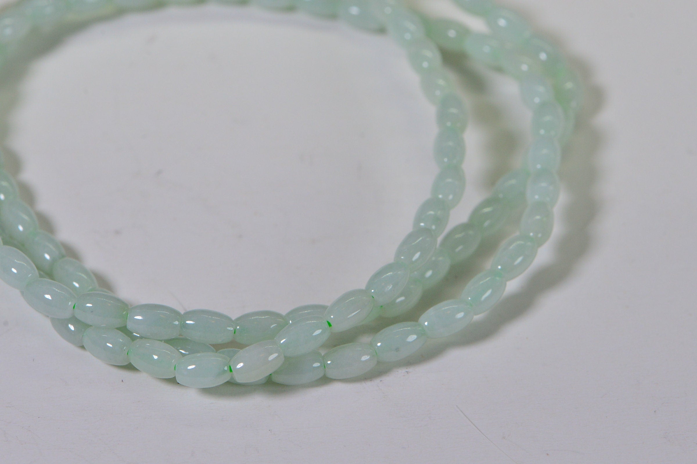 Ice Green Jadeite Necklace: Long Oval Burma Jade, 26 inch