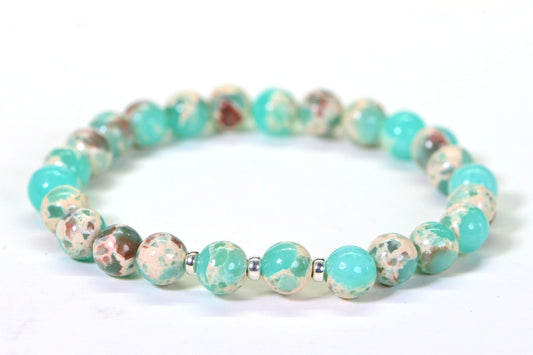 Chrysocolla Jasper Bracelet: 6mm Mint Green Gemstone Stretch Bracelet