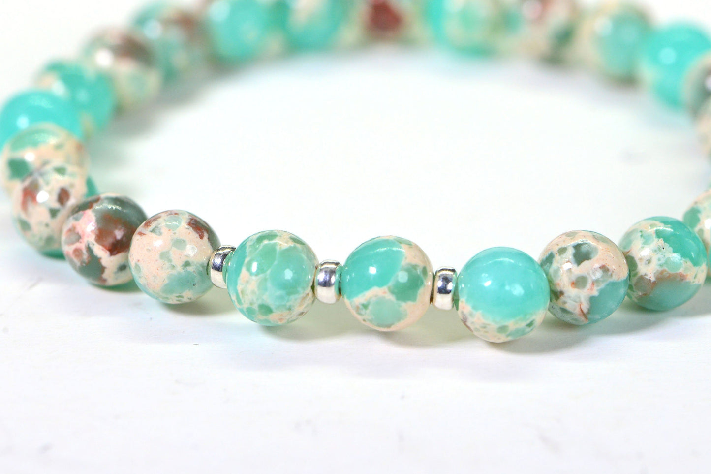 Chrysocolla Jasper Bracelet: 6mm Mint Green Gemstone Stretch Bracelet