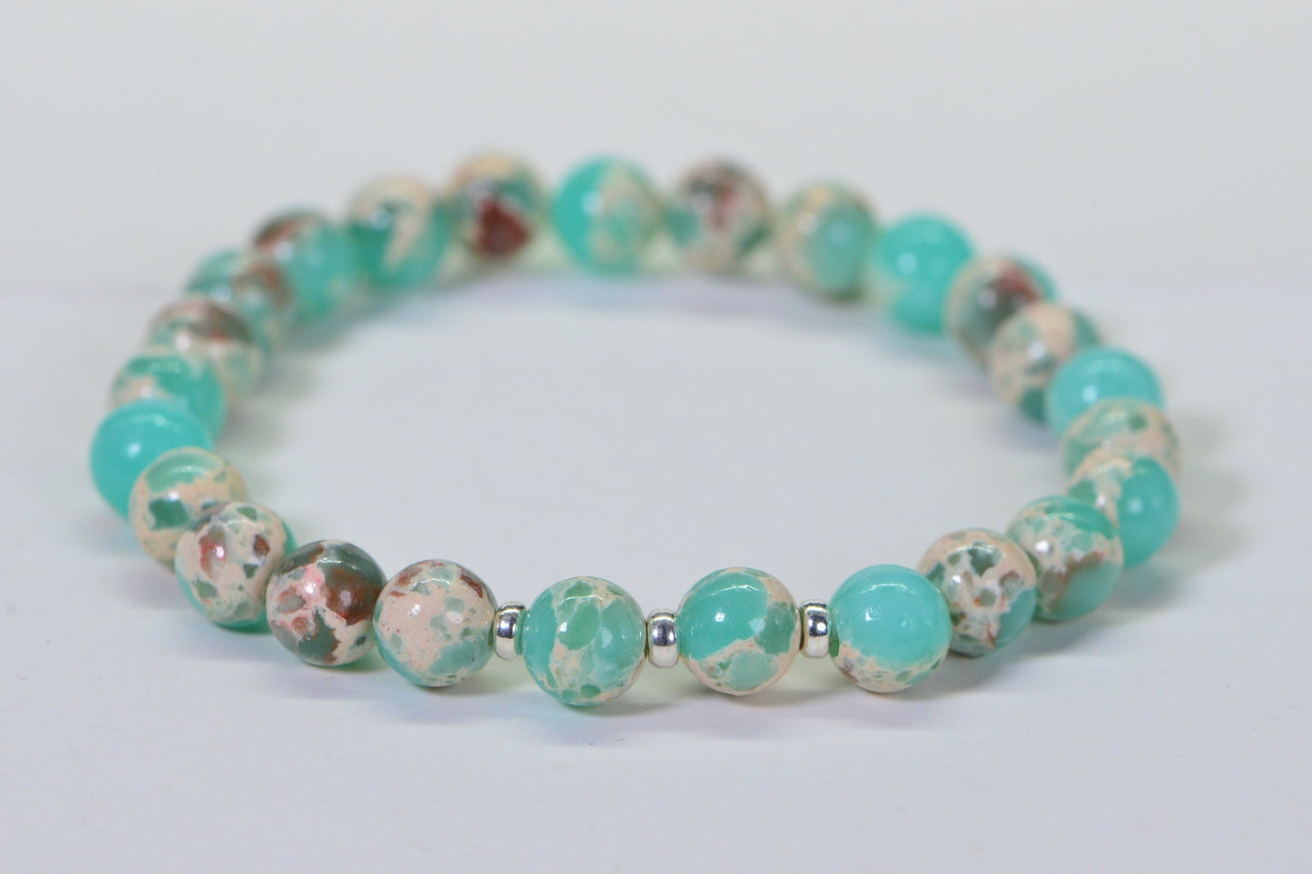 Chrysocolla Jasper Bracelet: 6mm Mint Green Gemstone Stretch Bracelet