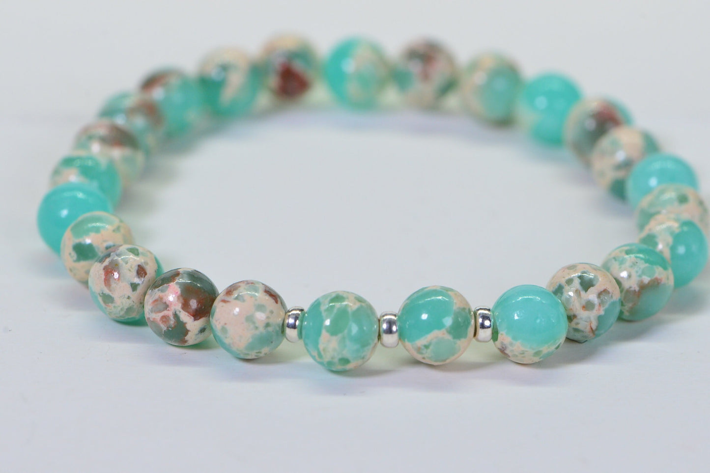 Chrysocolla Jasper Bracelet: 6mm Mint Green Gemstone Stretch Bracelet