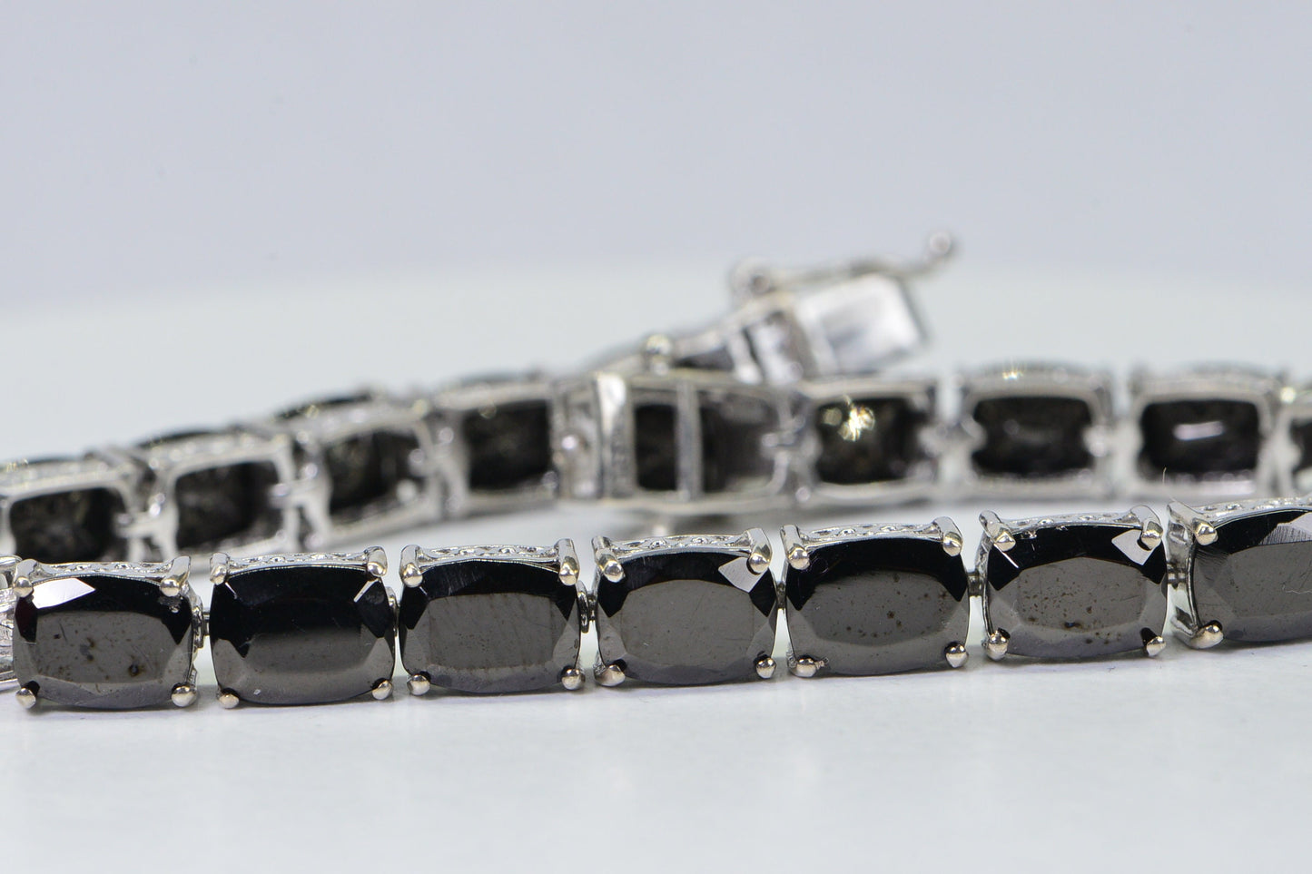 Vintage Black Spinel Tennis Bracelet: 925 Sterling Silver, Emerald Cut