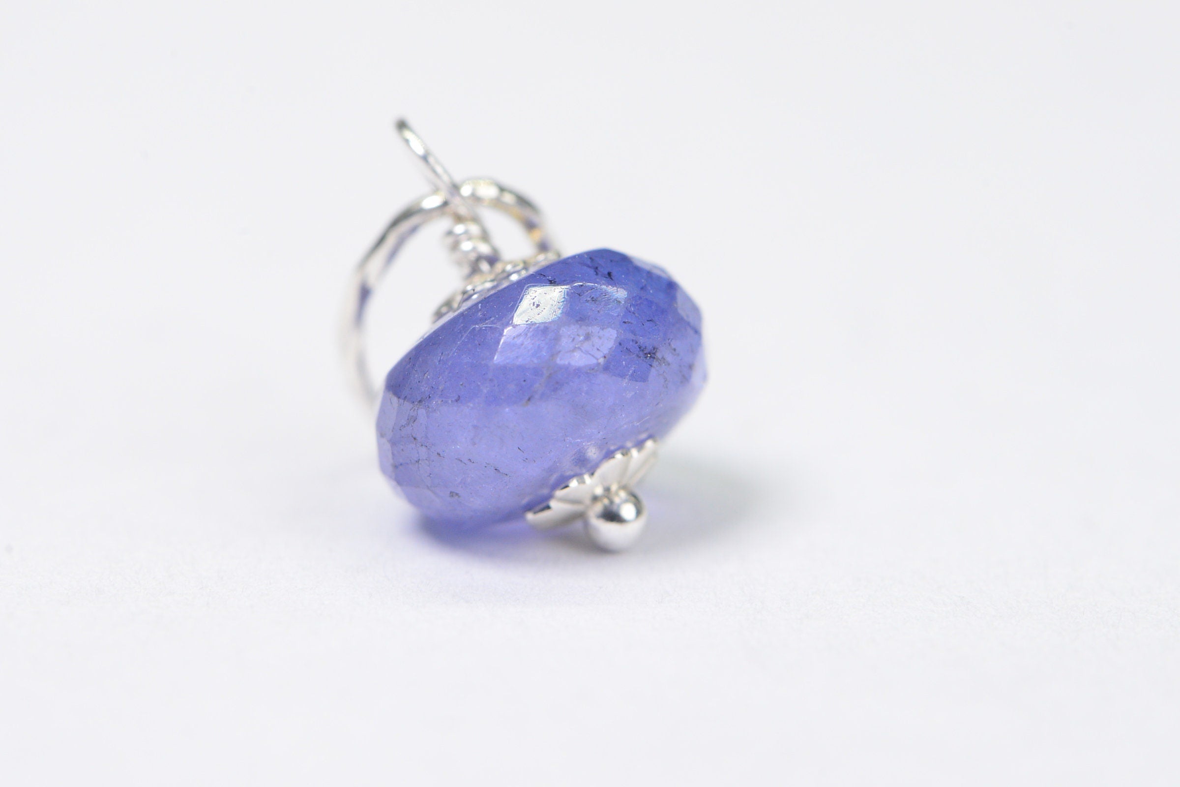 Tanzanite Charm: Sterling Silver Wire Wrapped Dangle, December Birthstone