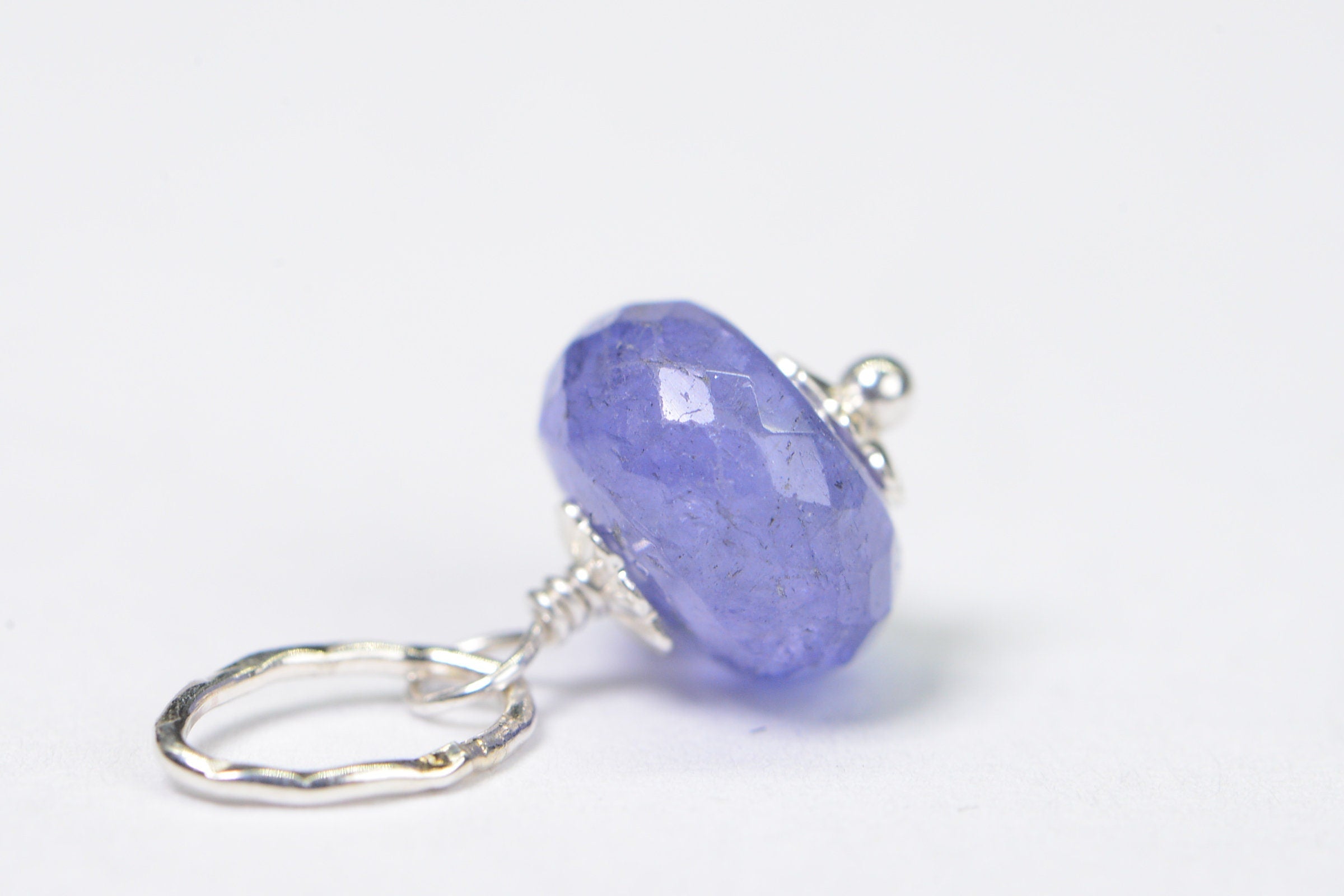Tanzanite Charm: Sterling Silver Wire Wrapped Dangle, December Birthstone