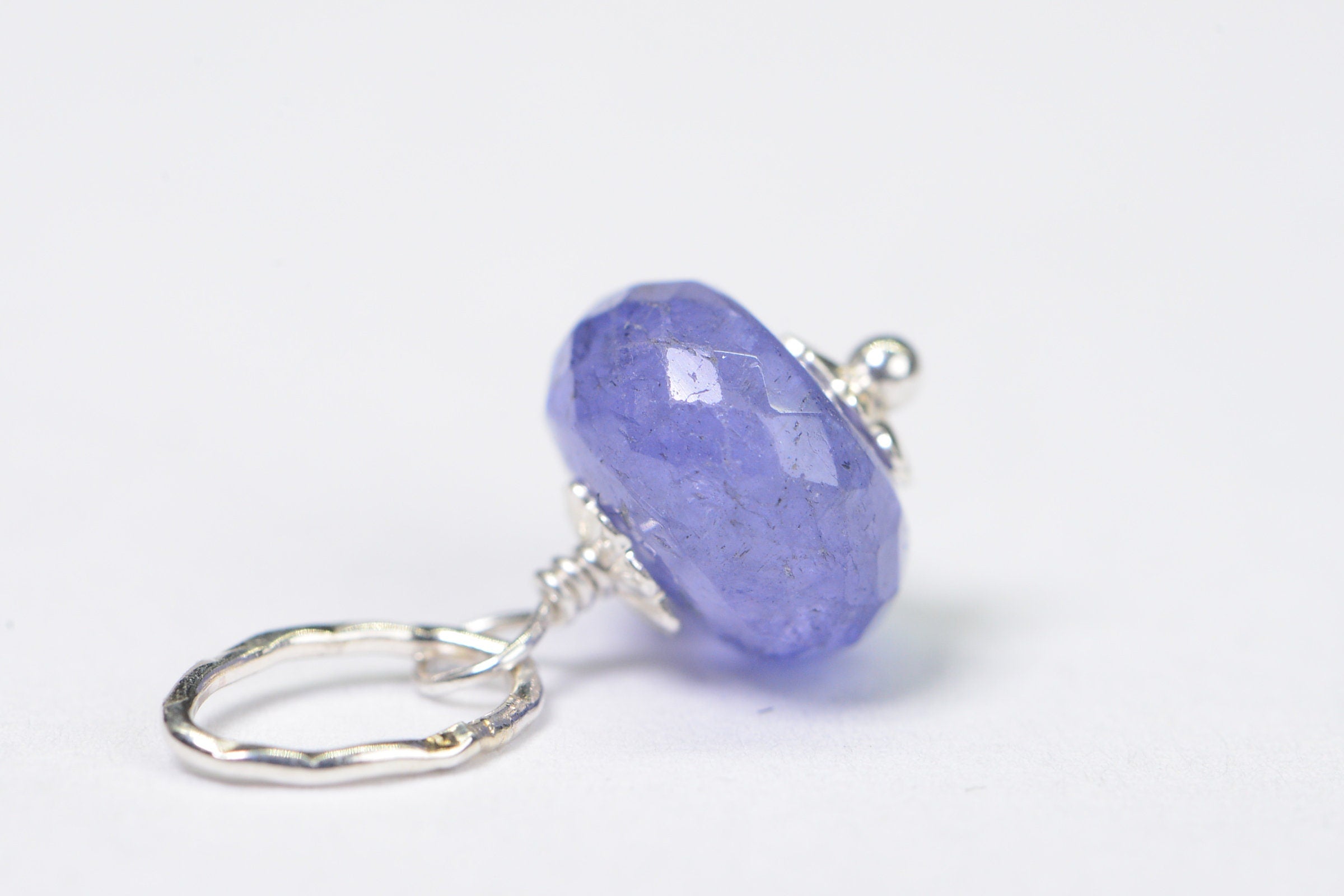Tanzanite Charm: Sterling Silver Wire Wrapped Dangle, December Birthstone