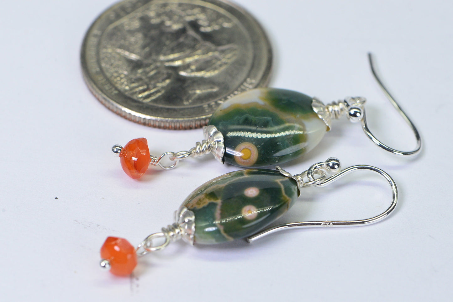 Ocean Jasper Earrings: Sterling Silver Wire Wrapped Carnelian Gemstone