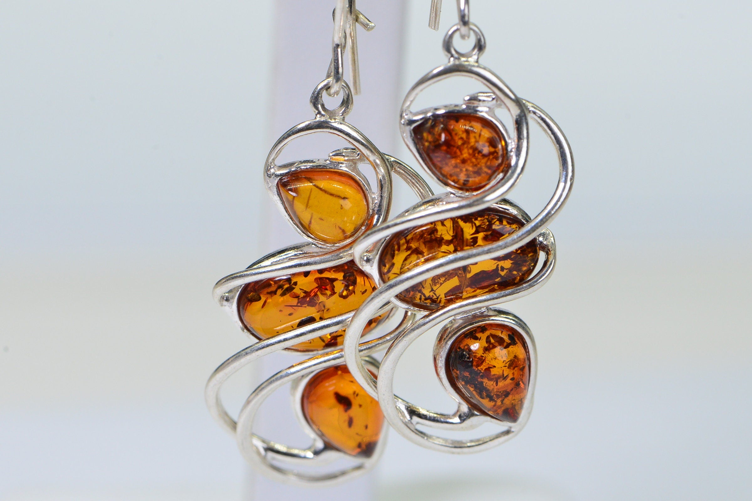 Baltic Amber Earrings: Sterling Silver Dangle Gemstone Jewelry