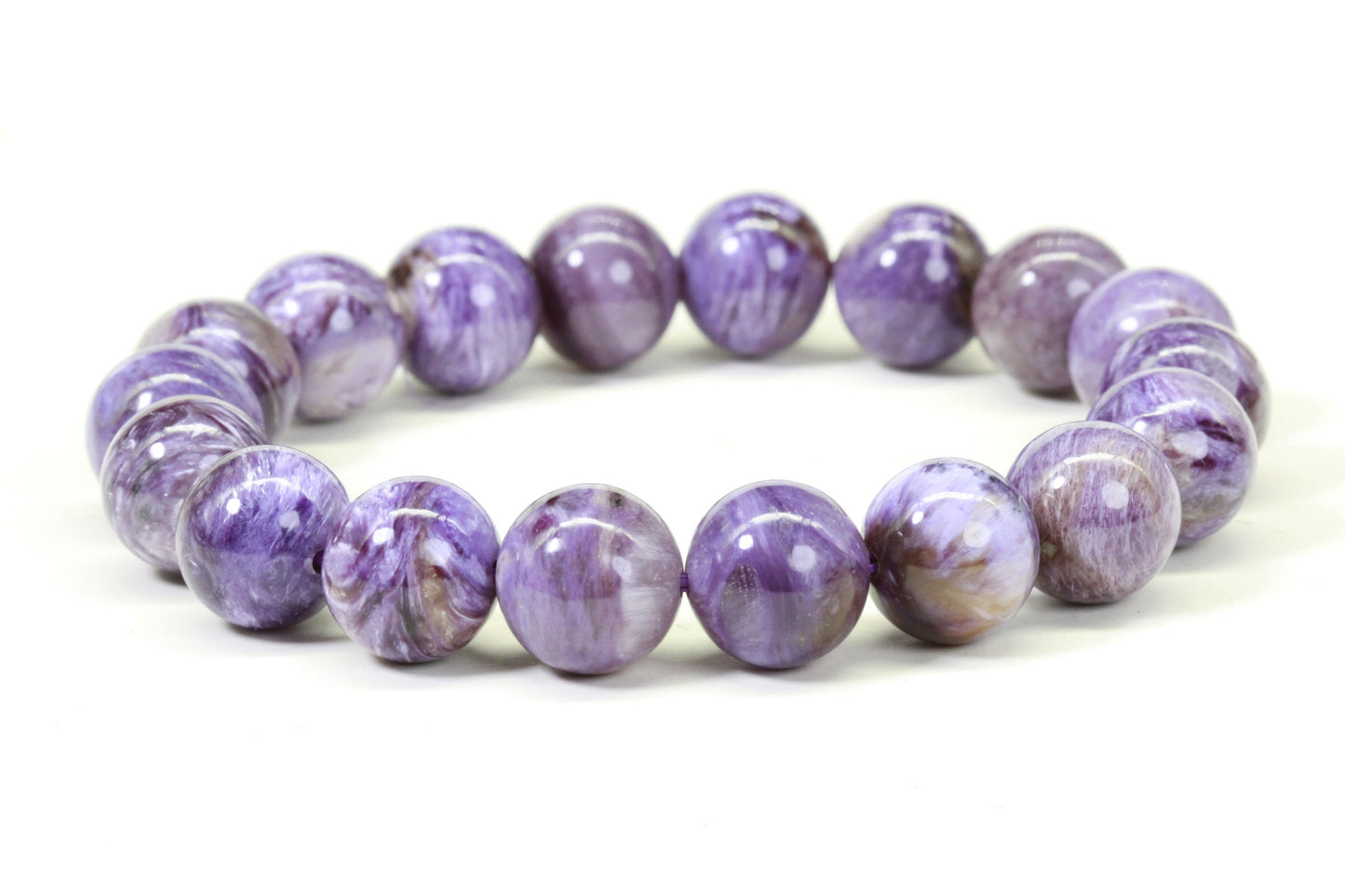 Russian Charoite Bracelet, 13mm Round Gemstone Beads, Stretch Protection Bracelet