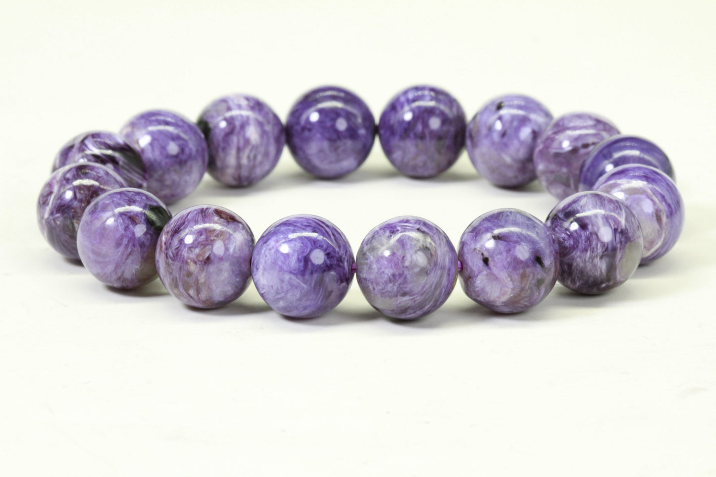 Russian Charoite Bracelet, 13mm Round Gemstone Beads, Stretch Protection Bracelet