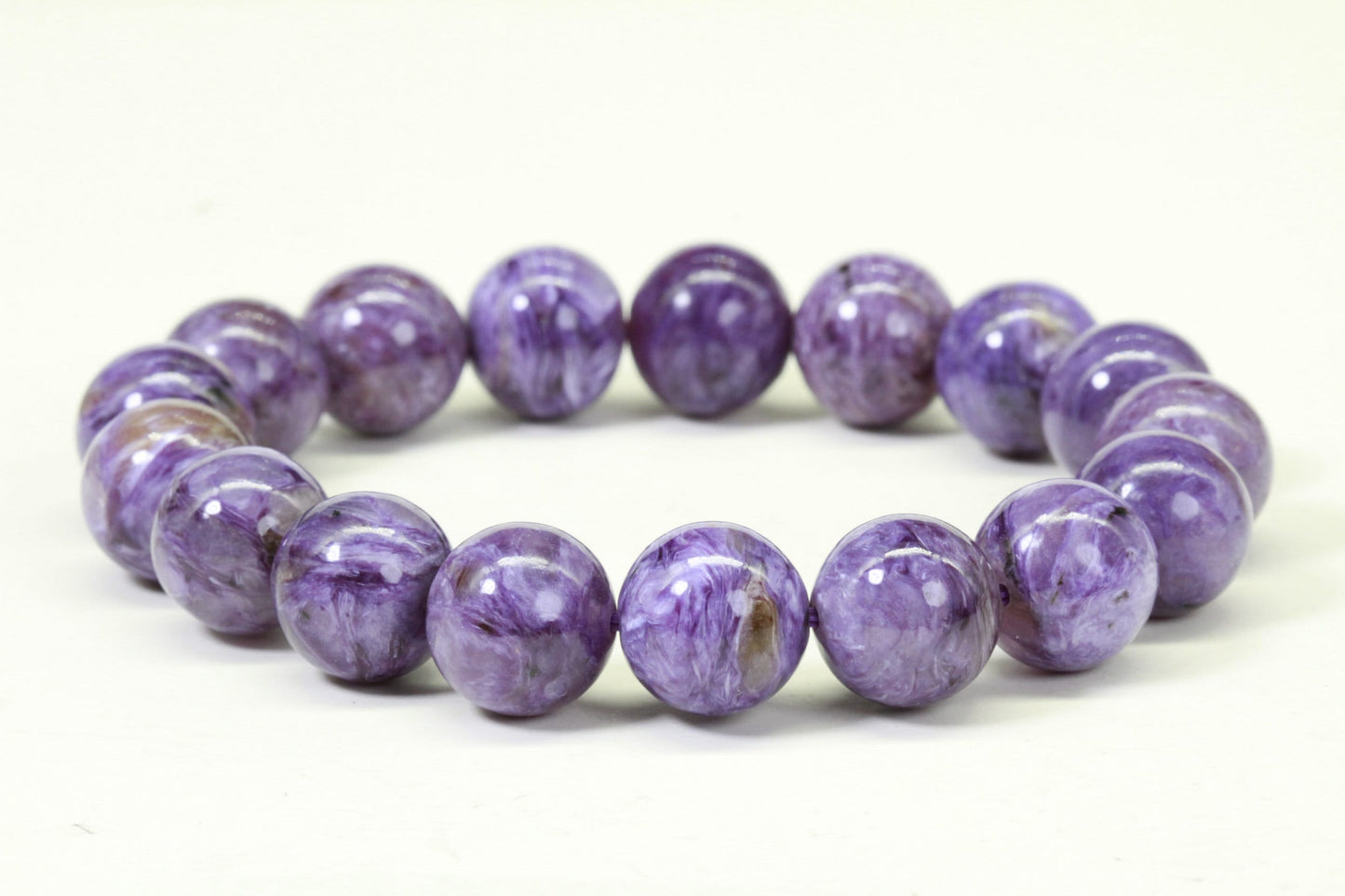 Russian Charoite Bracelet, 13mm Round Gemstone Beads, Stretch Protection Bracelet