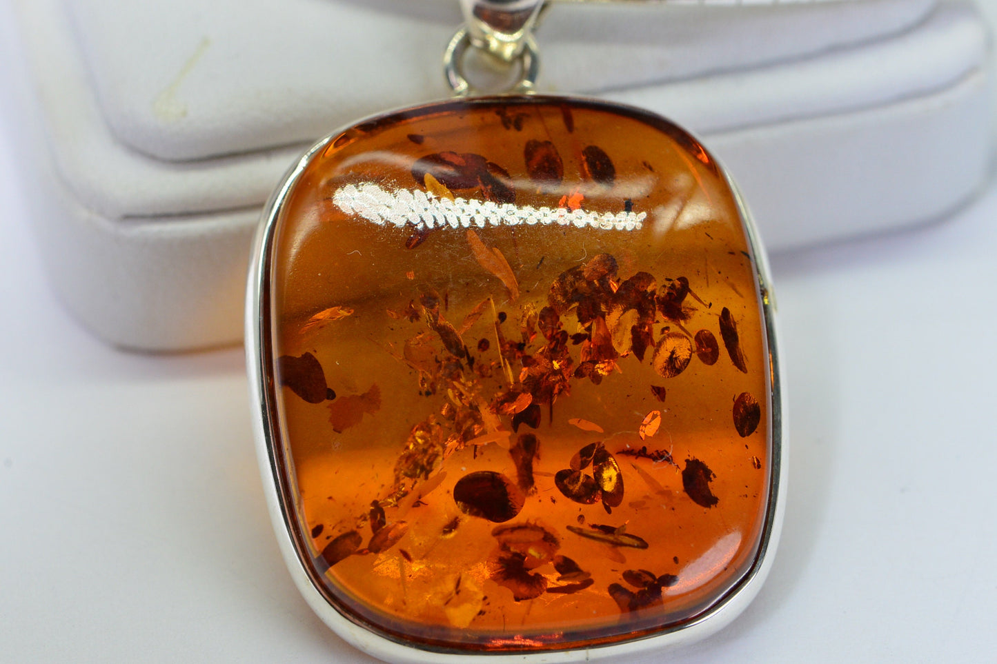 Large Baltic Amber Pendant Necklace: Sterling Silver Omega Choker