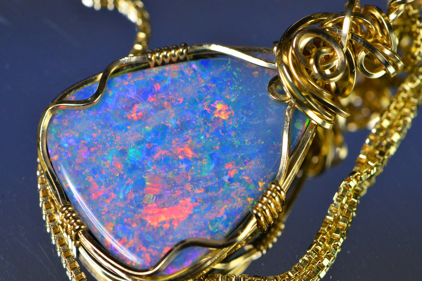 Rainbow Australian Opal Pendant Necklace, 14k Gold Wire Wrapped Jewelry