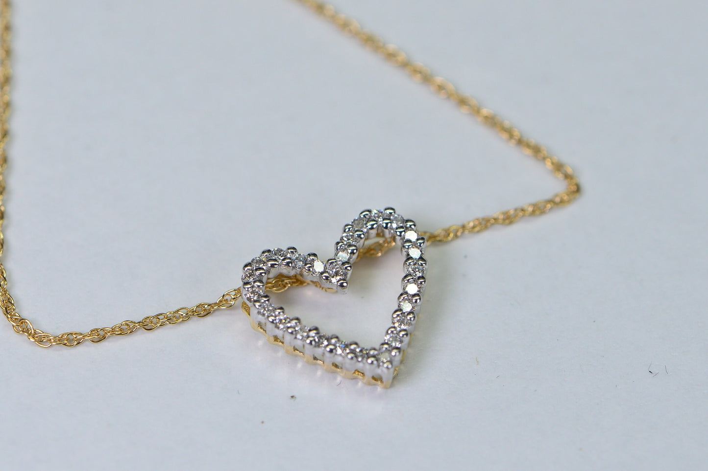 14K Gold Diamond Heart Pendant, Two-Tone Anniversary Necklace