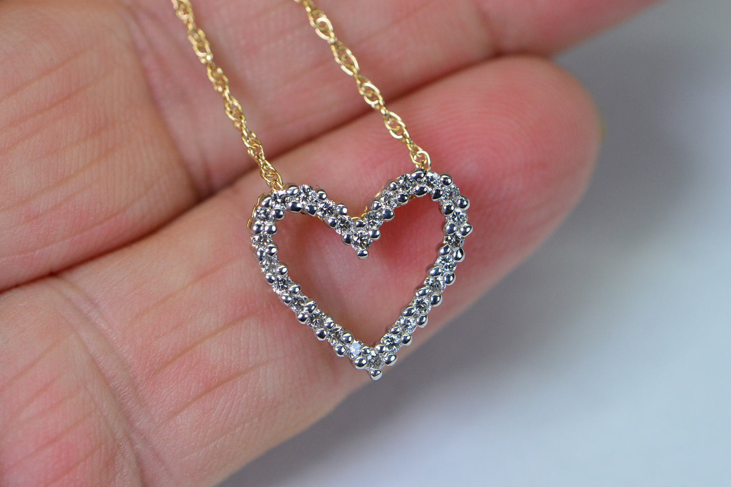 14K Gold Diamond Heart Pendant, Two-Tone Anniversary Necklace