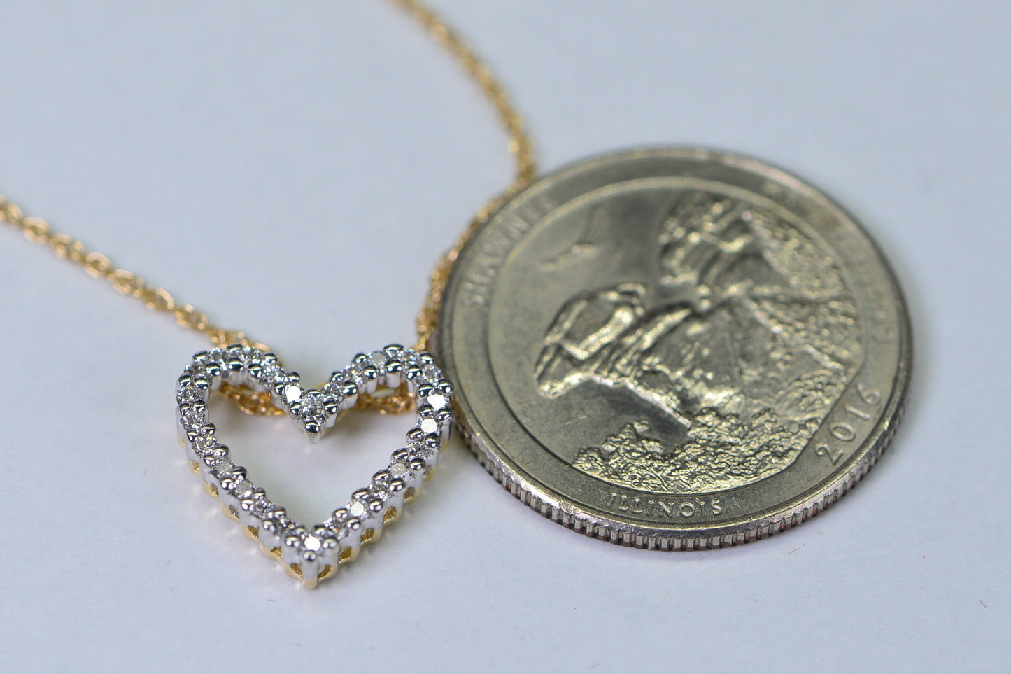14K Gold Diamond Heart Pendant, Two-Tone Anniversary Necklace