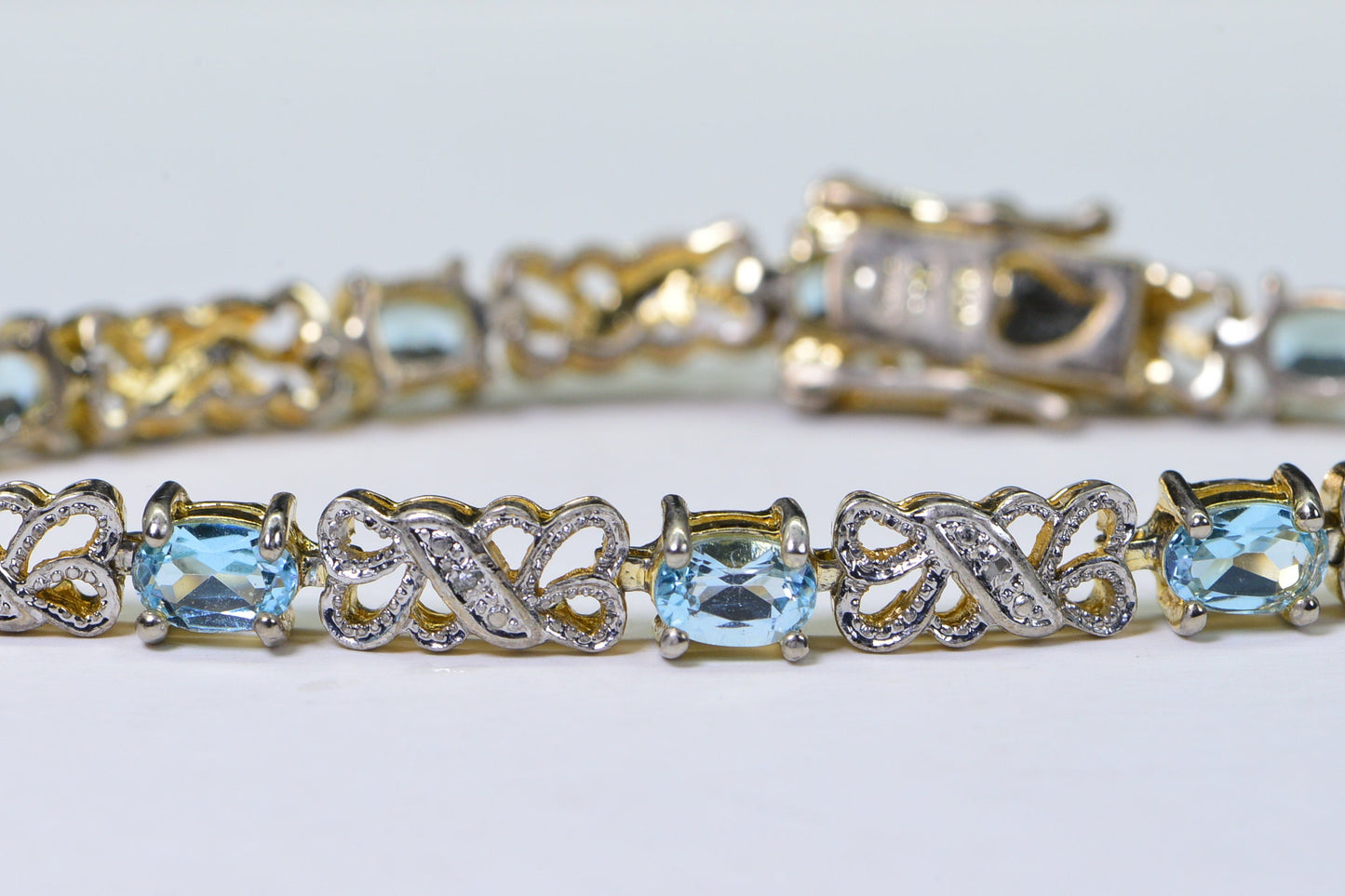 Blue Topaz Tennis Bracelet: 14K Gold Vermeil Sterling Silver, Diamond Accent