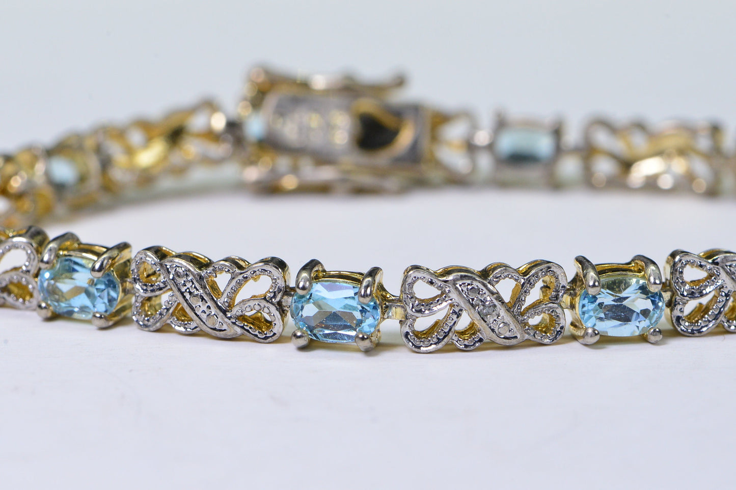 Blue Topaz Tennis Bracelet: 14K Gold Vermeil Sterling Silver, Diamond Accent