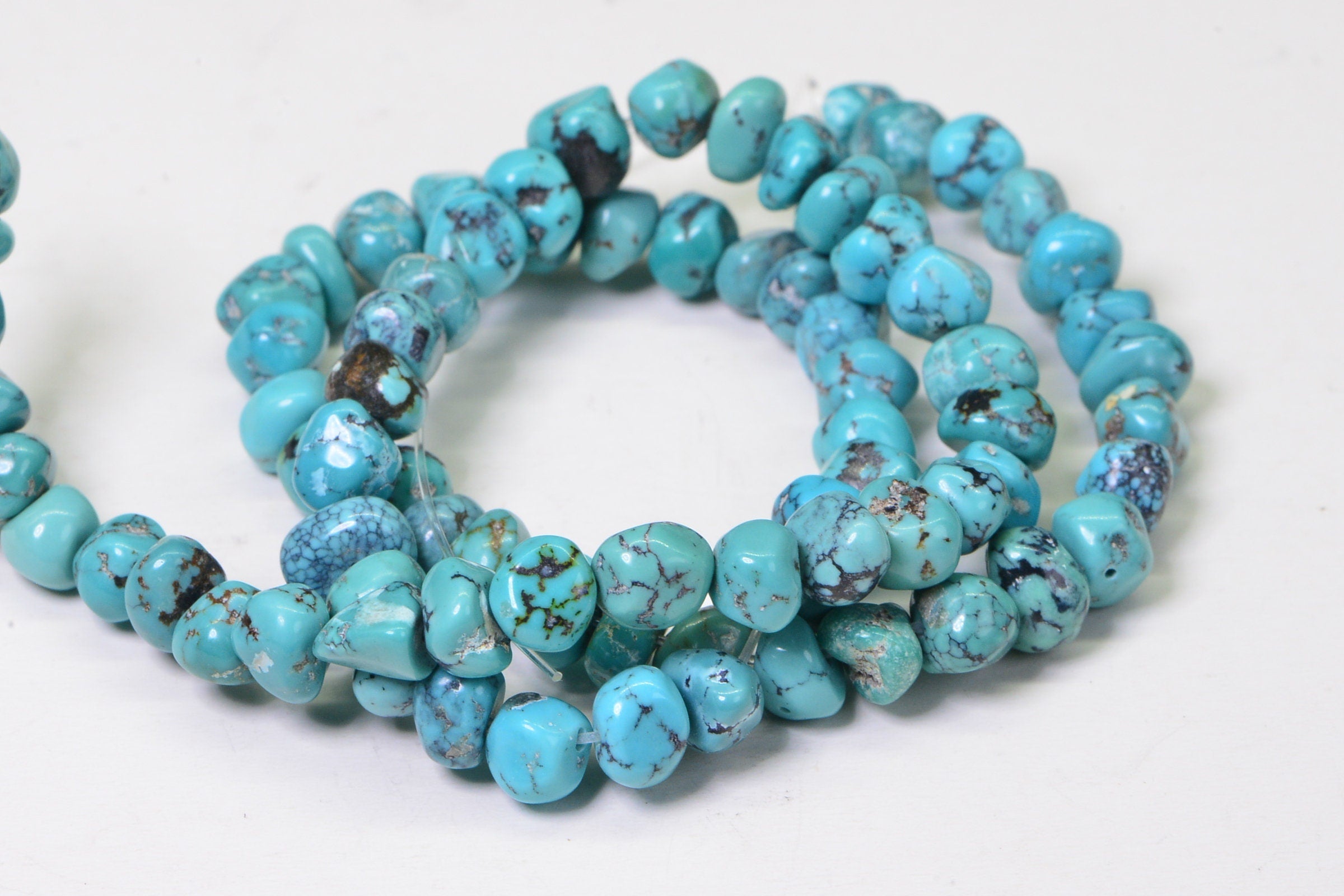 Kingman Turquoise Nugget Beads: Natural Arizona Gemstone, 16 Inch Strand