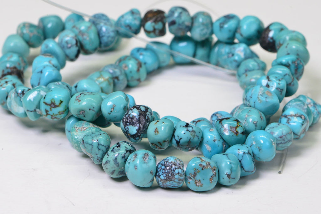 Kingman Turquoise Nugget Beads: Natural Arizona Gemstone, 16 Inch Strand