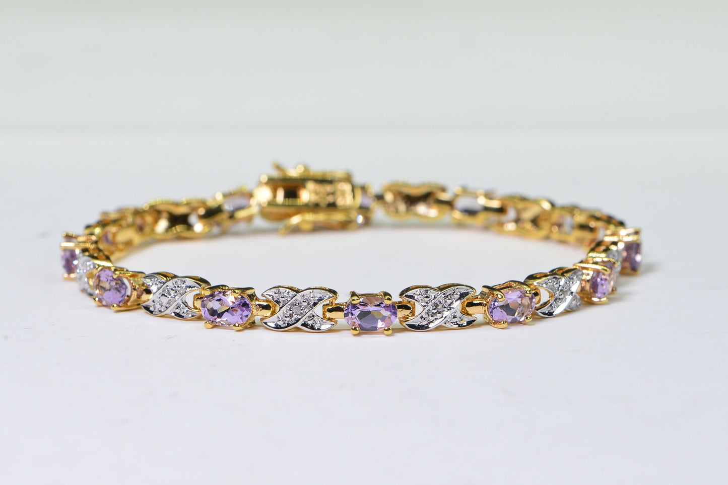 Kunzite Tennis Bracelet: 14K Gold Vermeil Sterling Silver, 8 ct Gemstone