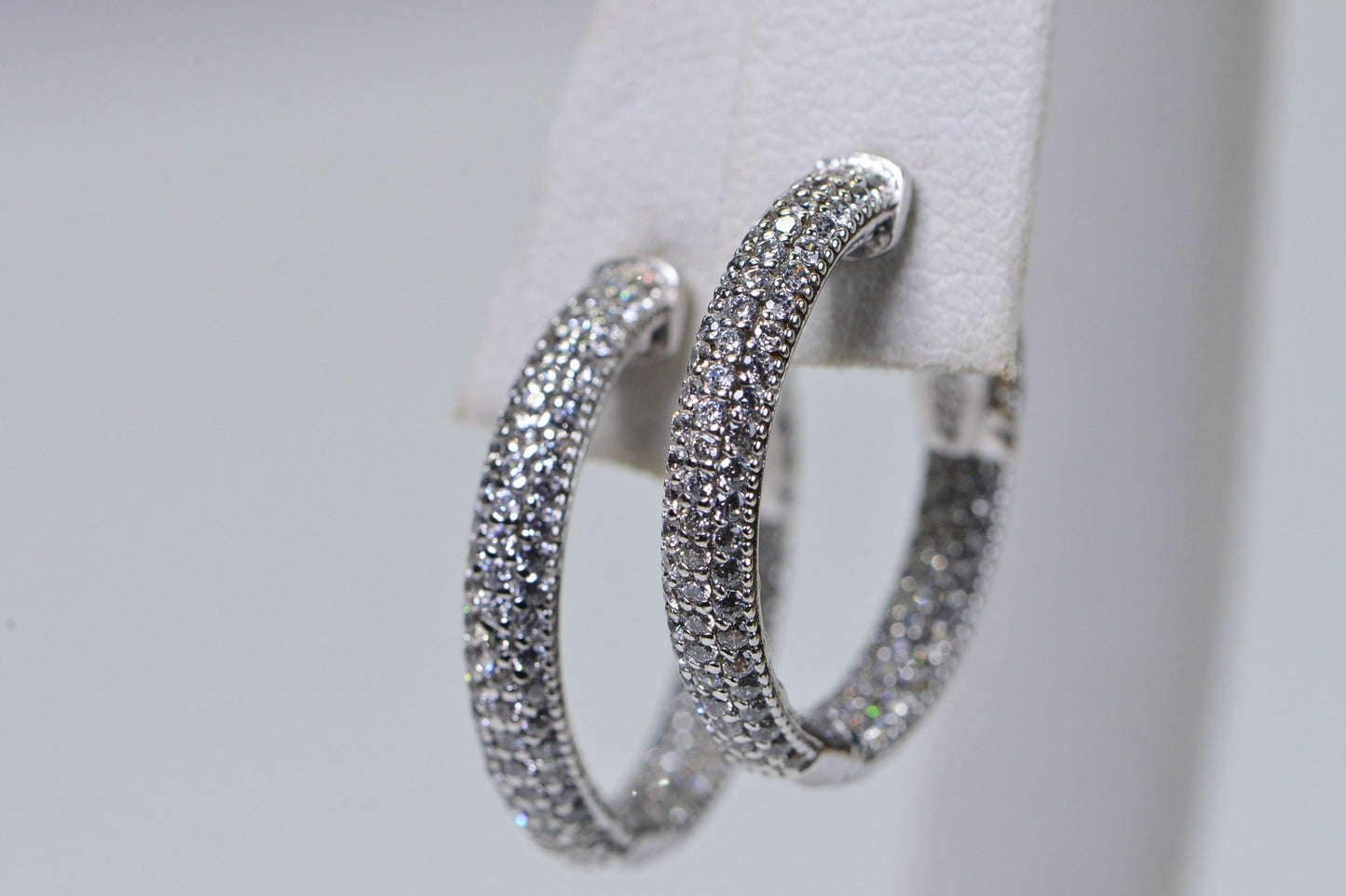 Simulated Diamond Hoop Earrings Sterling Silver  Hinge Hoops Wedding Earrings