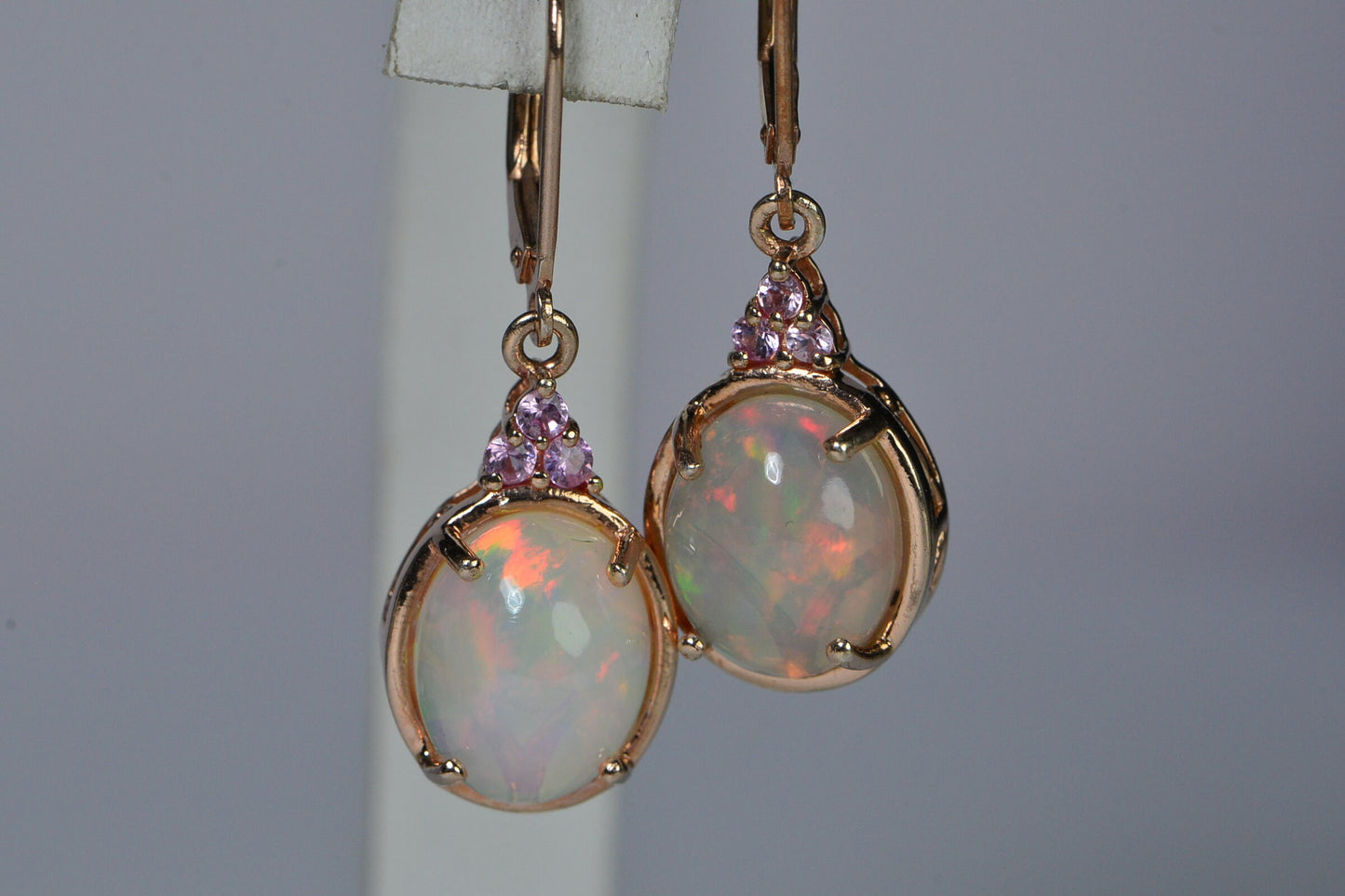 Ethiopian Welo Opal Earrings: Pink Sapphire, 14K Rose Gold Vermeil
