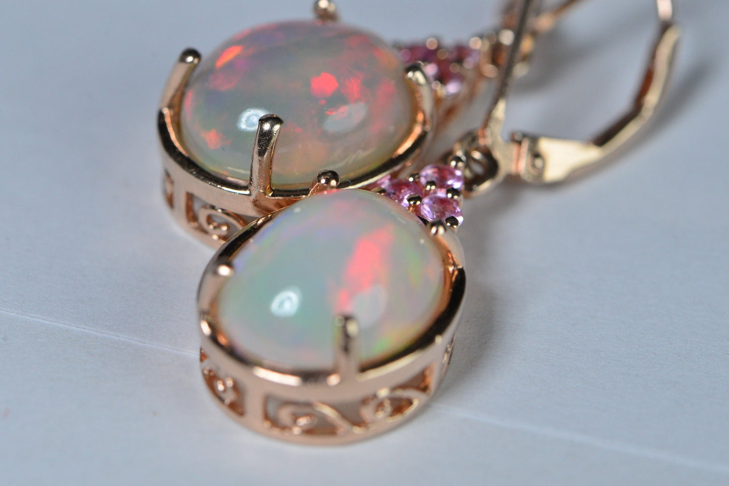 Ethiopian Welo Opal Earrings: Pink Sapphire, 14K Rose Gold Vermeil