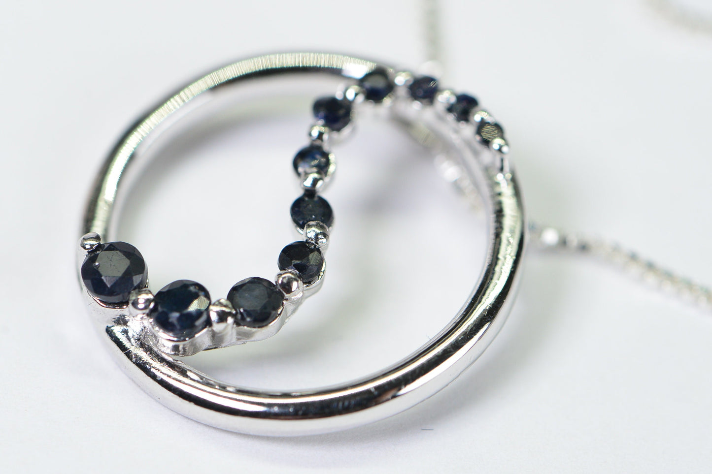Natural Sapphire Pendant Circle open S shape Pendant Sterling silver Anniversary Gift For Wife