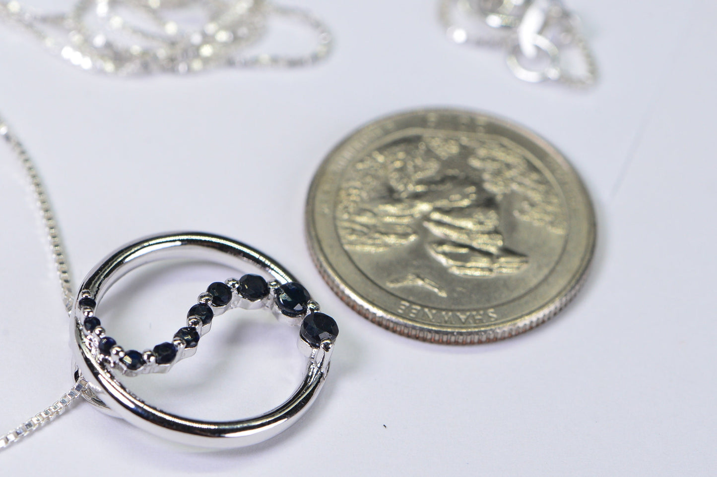 Natural Sapphire Pendant Circle open S shape Pendant Sterling silver Anniversary Gift For Wife