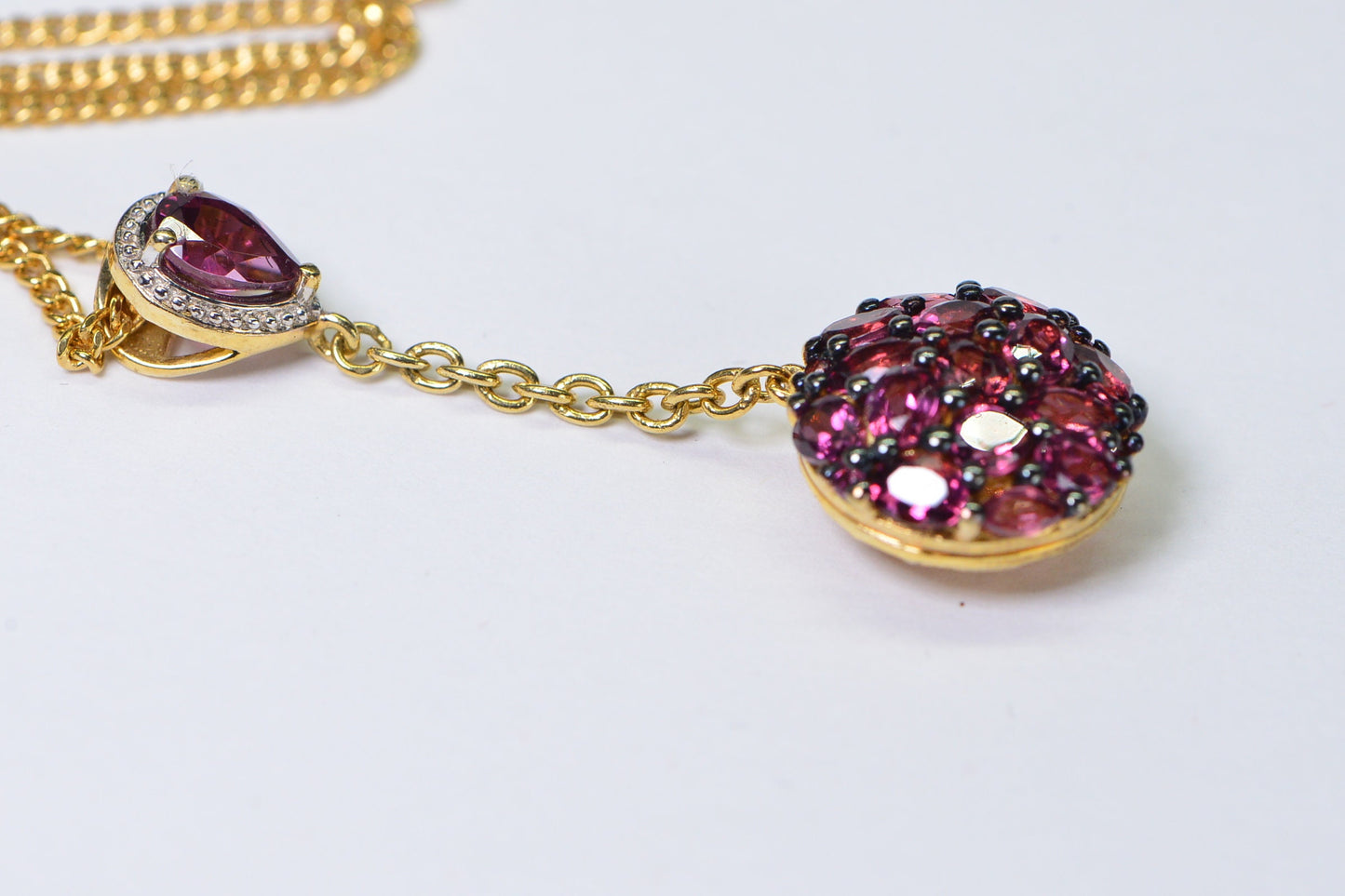 Garnet Lariat Necklace: 14K Gold over Sterling Silver, Gemstone Cluster