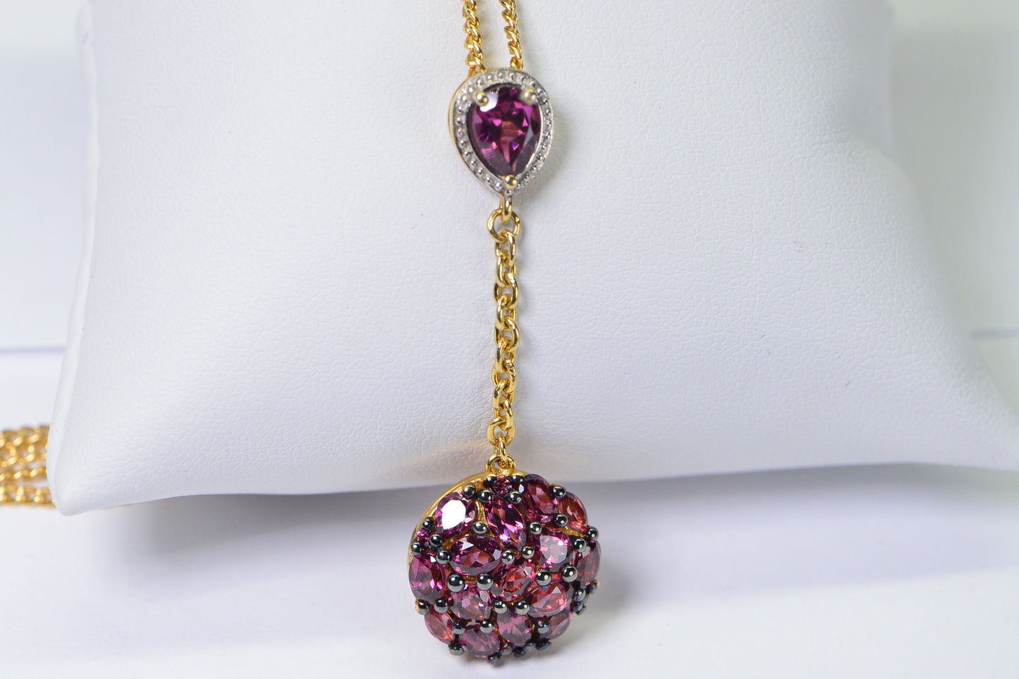 Garnet Lariat Necklace: 14K Gold over Sterling Silver, Gemstone Cluster
