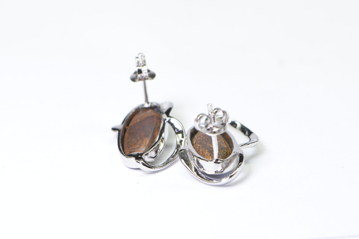 Australian Black Opal Earrings: Sterling Silver, Freeform Gemstone