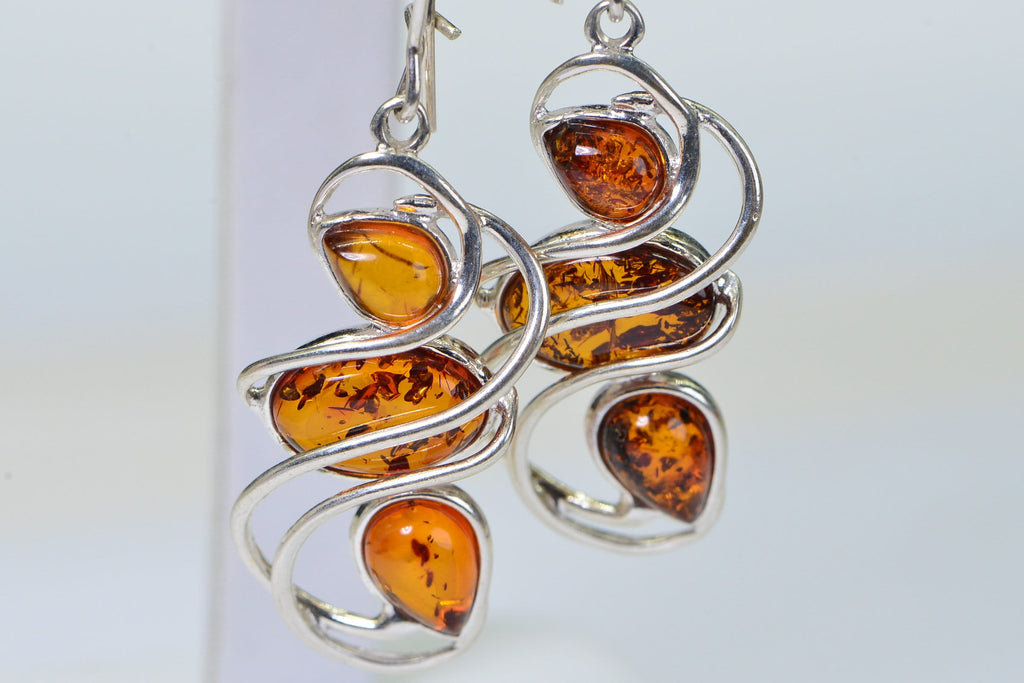 Baltic Amber Earrings: Sterling Silver Dangle Gemstone Jewelry