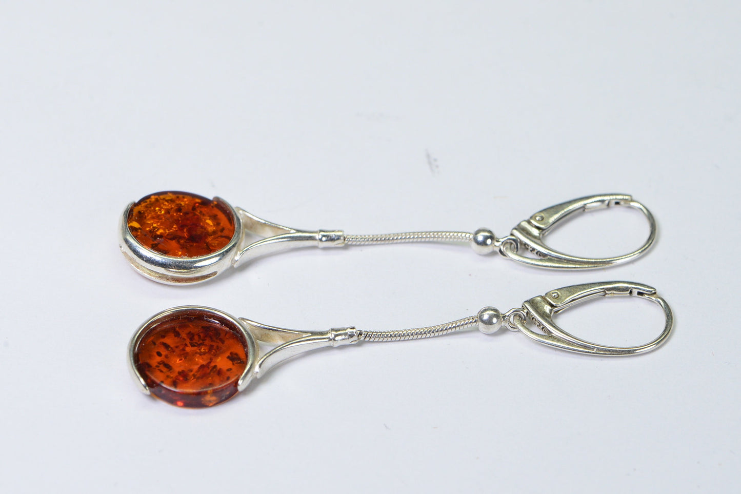 Sterling Silver Baltic Amber Drop Earrings, Honey Gemstone