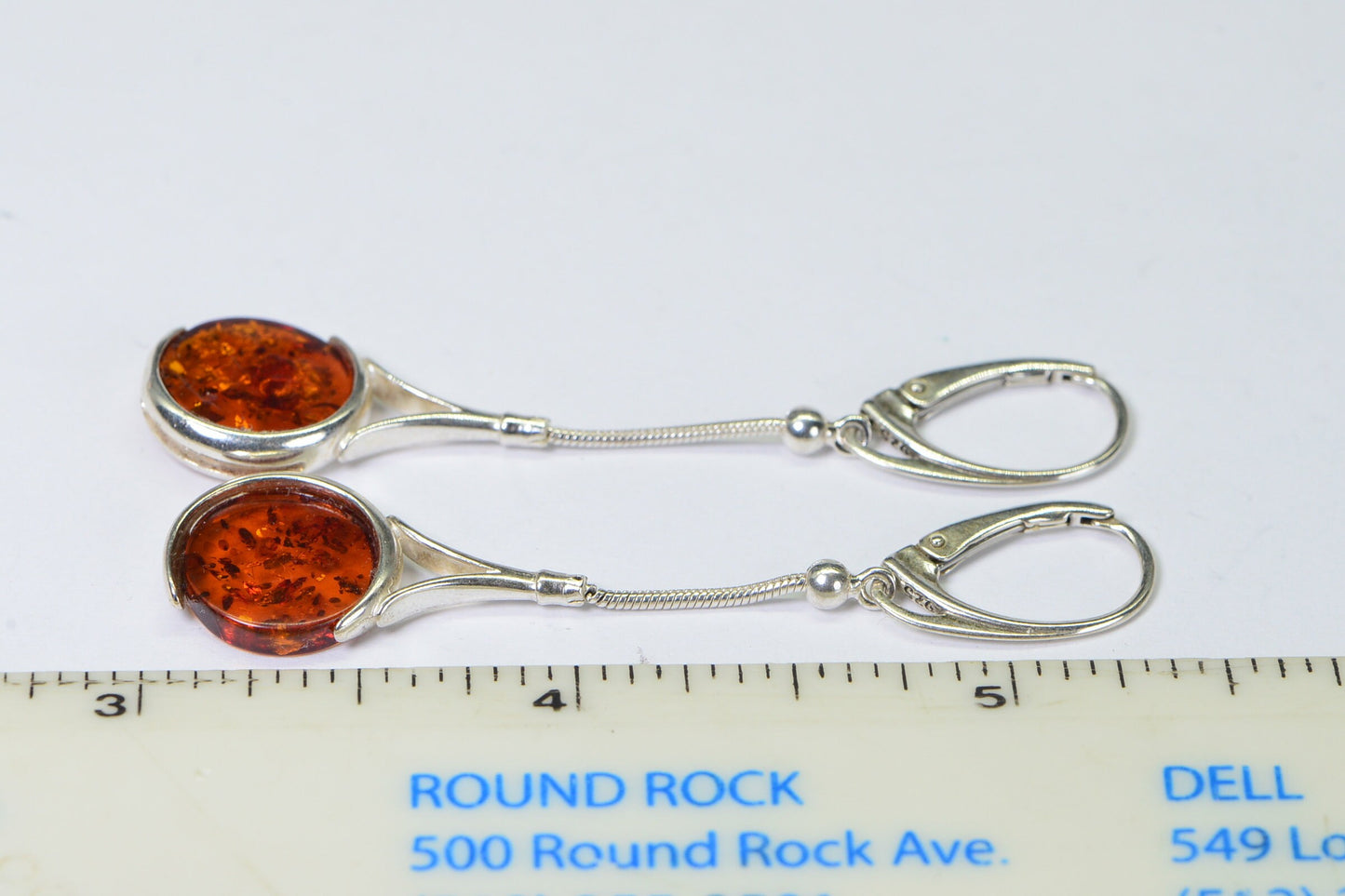 Sterling Silver Baltic Amber Drop Earrings, Honey Gemstone