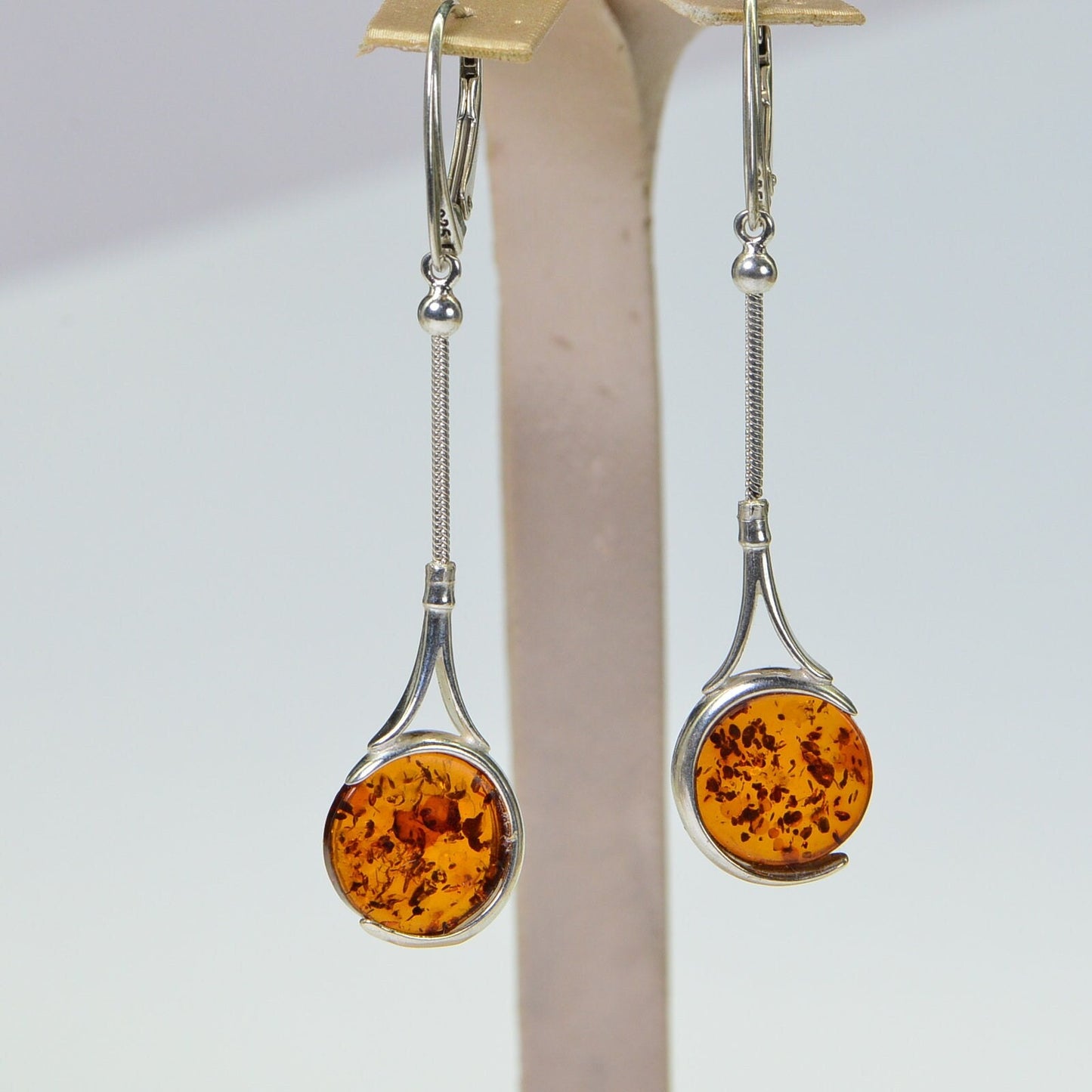 Sterling Silver Baltic Amber Drop Earrings, Honey Gemstone