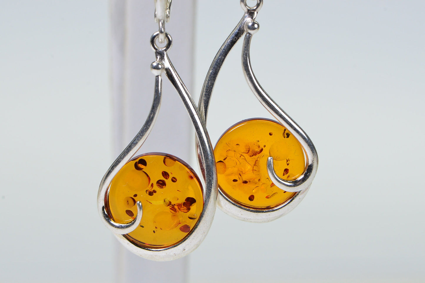 Baltic Amber Sterling Silver Drop Earrings, Honey Gemstone Jewelry