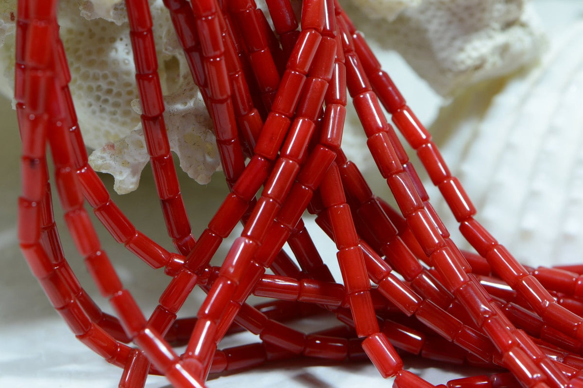 Natural Red Coral Tube Beads: 16 Inch Strand, Jewelry Making