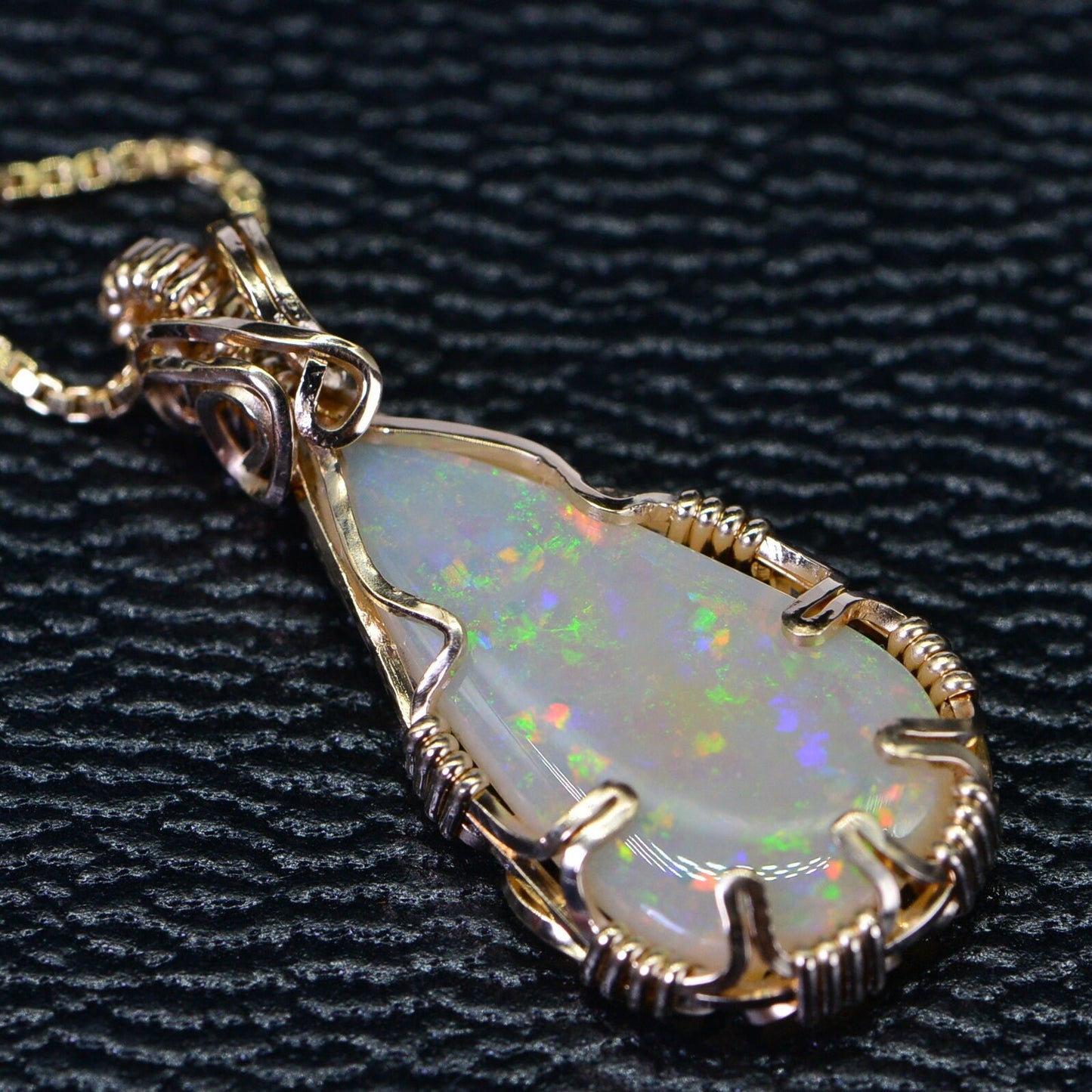Australian Opal Pendant, 14K Gold Filled Wire Wrapped Coober Pedy Crystal