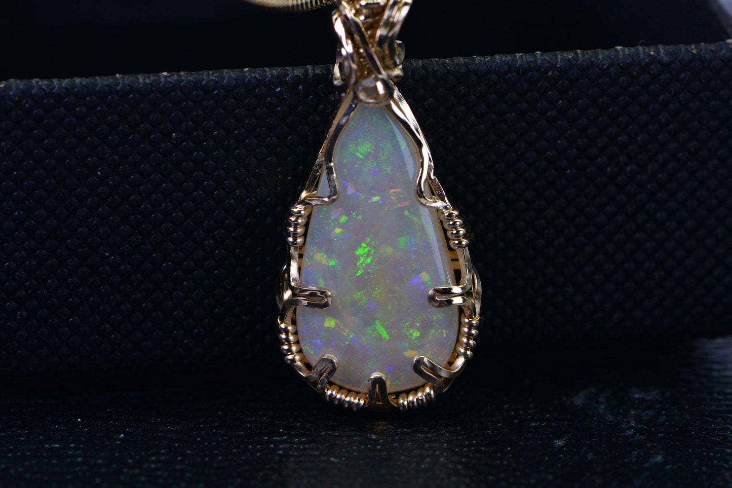 Australian Opal Pendant, 14K Gold Filled Wire Wrapped Coober Pedy Crystal